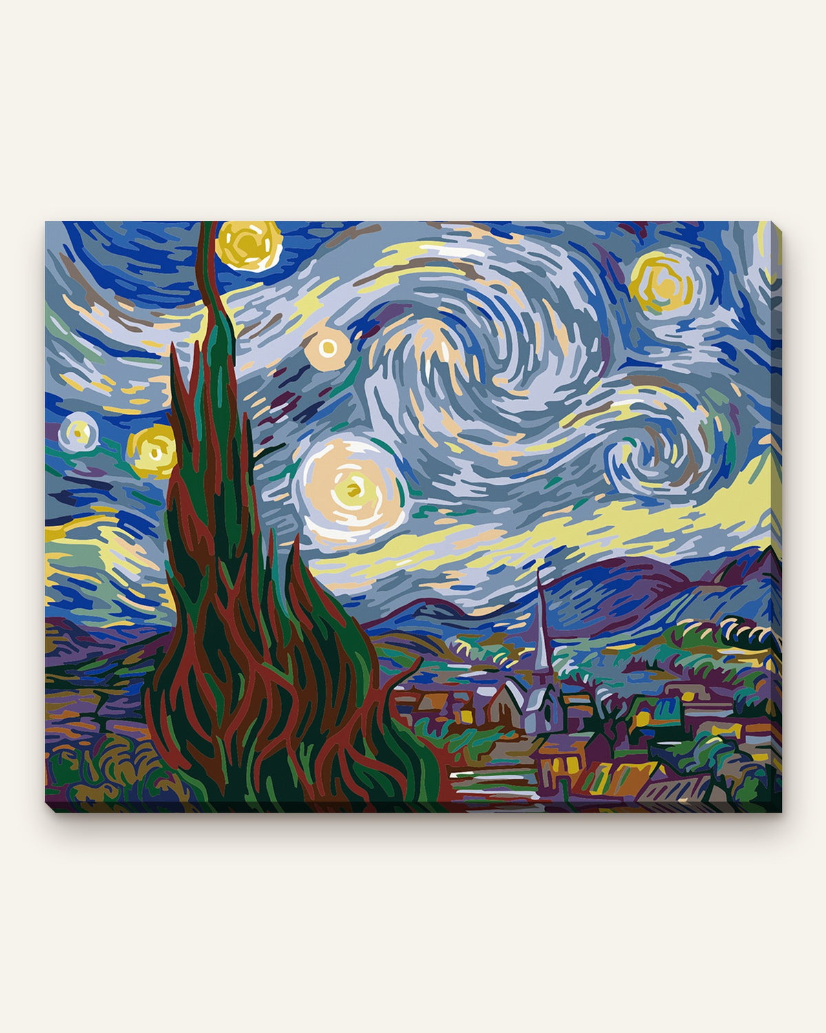 Starry Night paint by numbers kit, finished canvas