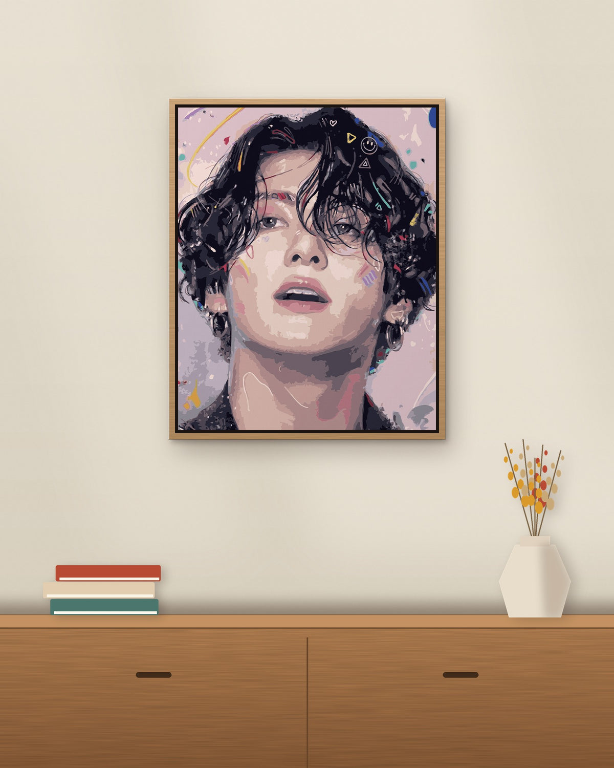 Confetti Portrait No. 2 framed on a wall