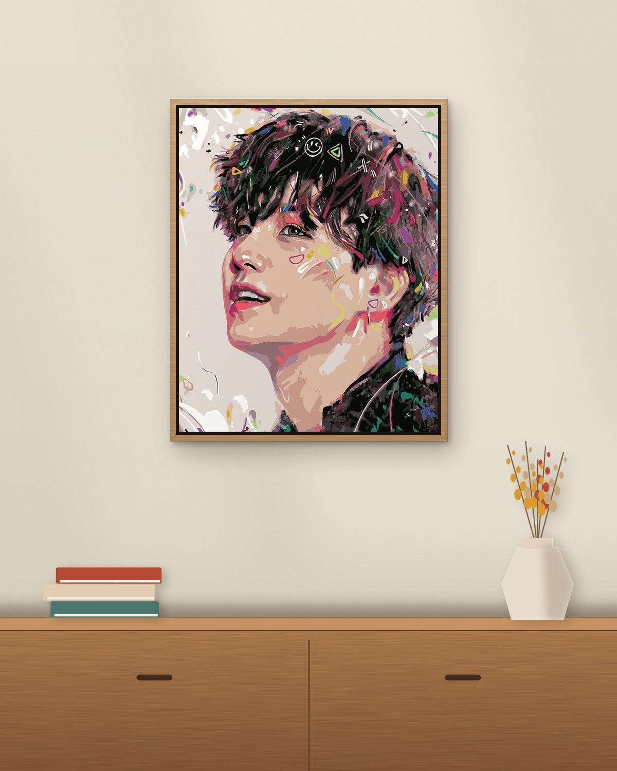 Confetti Portrait No. 4 framed on a wall