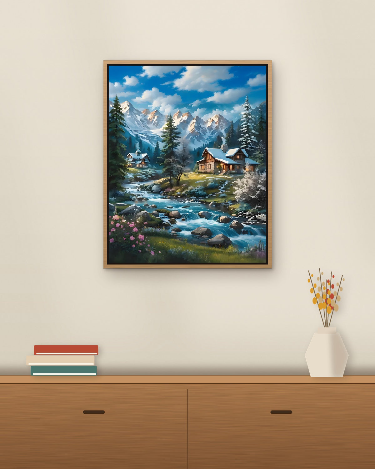 Mountain Cabin Stream framed on a wall