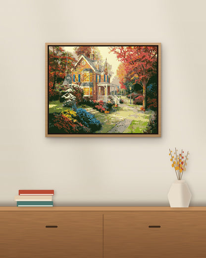 Autumn Cottage framed on a wall