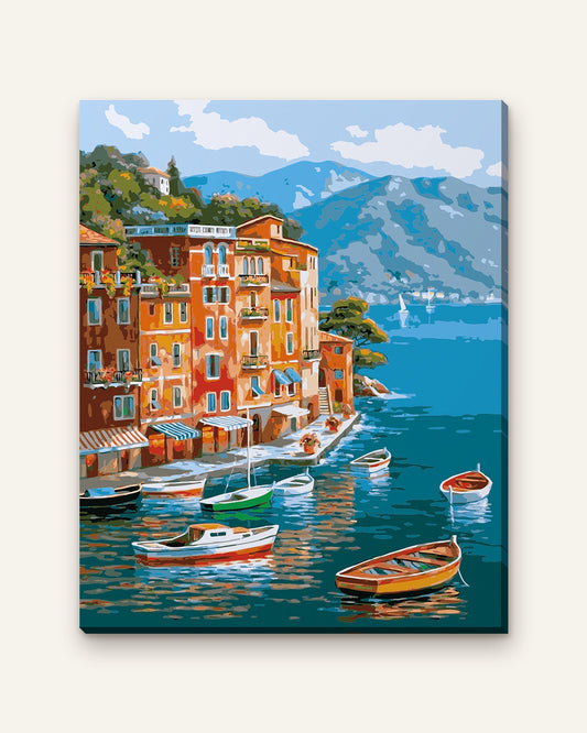 Harbour Colours paint by numbers kit, finished canvas