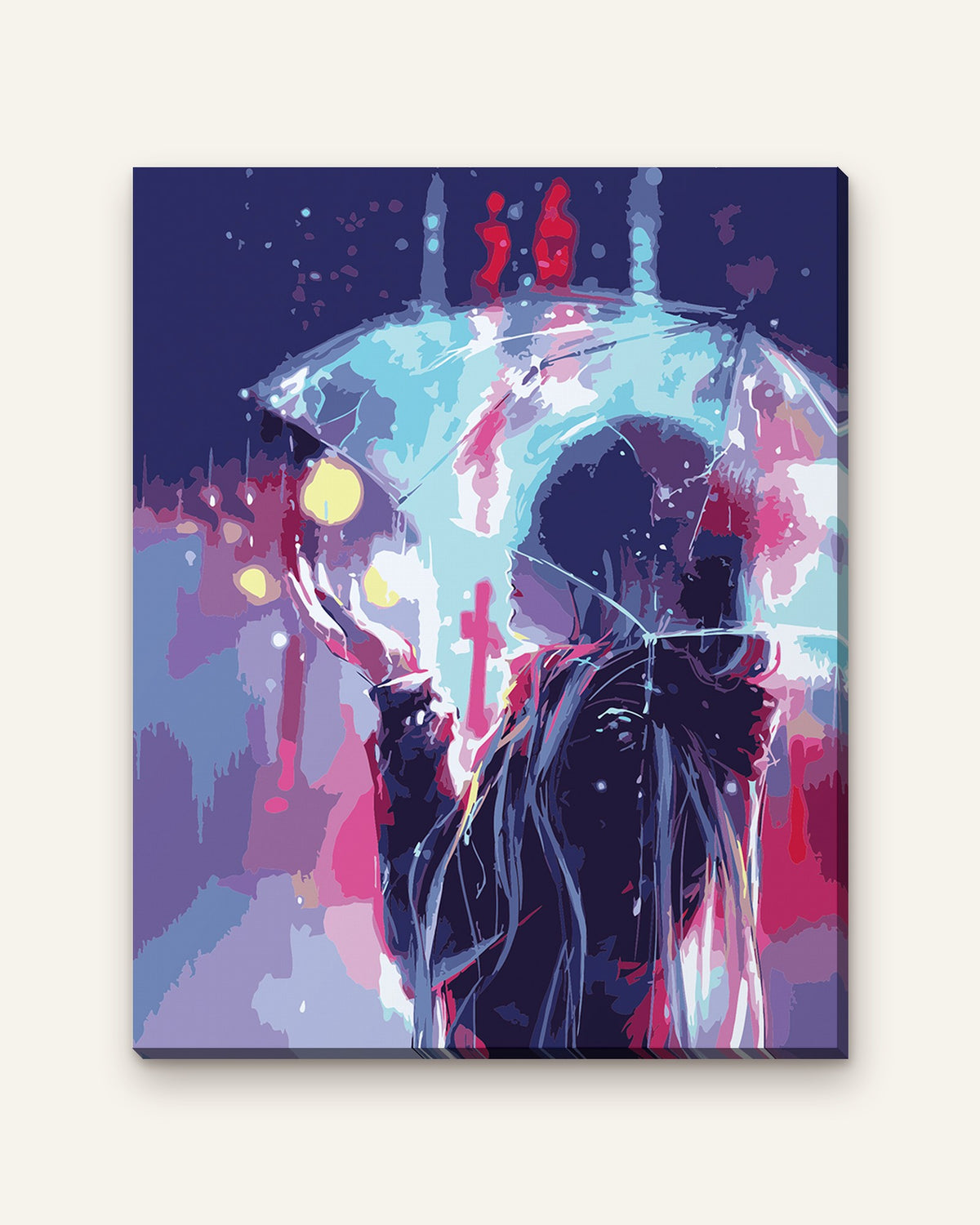 Neon Rain paint by numbers kit, finished canvas