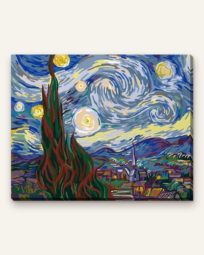 Starry Night paint by numbers kit, finished canvas