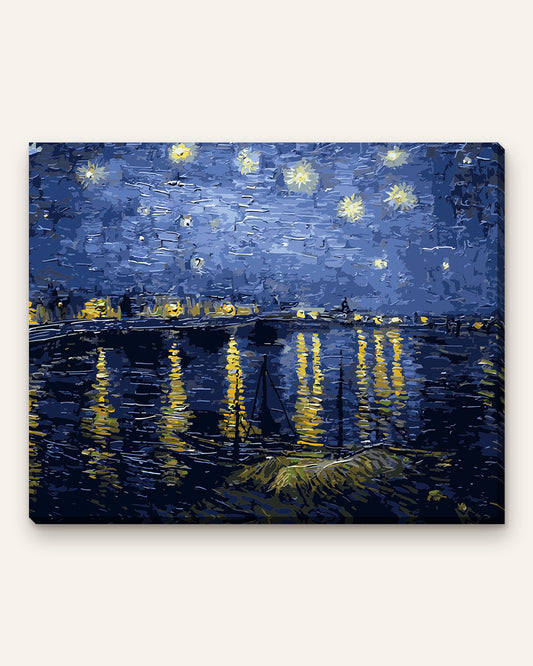 Starry Night Over the Rhone paint by numbers kit, finished canvas