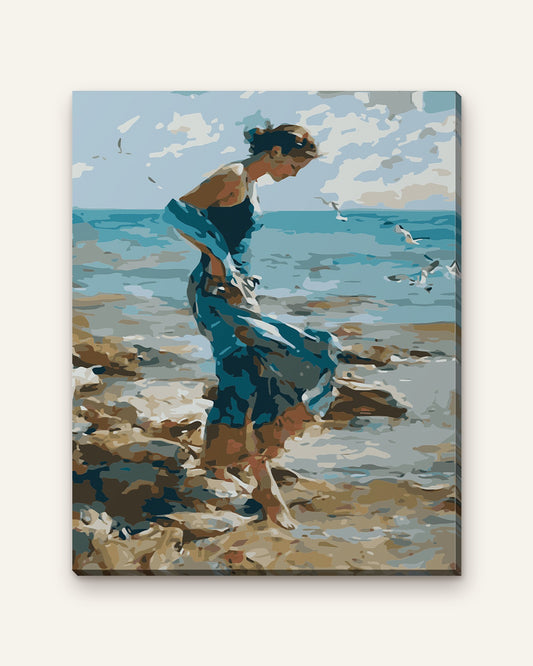 Seaside Dancer paint by numbers kit, finished canvas