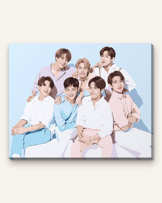 Pastel Group Portrait paint by numbers kit, finished canvas