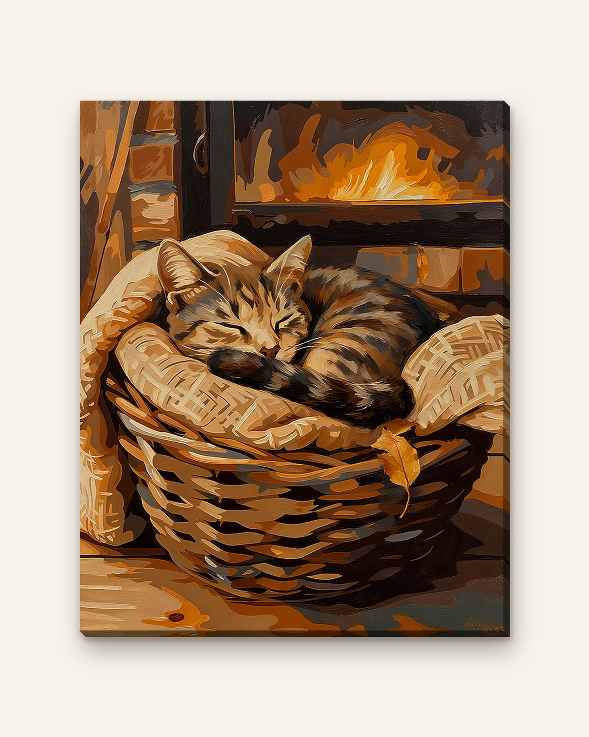 Fireside Nap paint by numbers kit, finished canvas