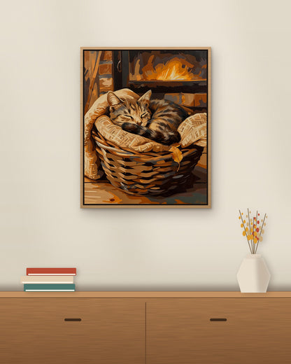 Fireside Nap framed on a wall
