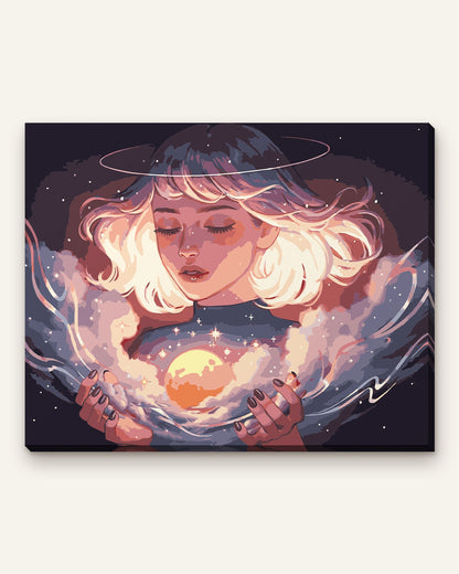 Moonlight Keeper paint by numbers kit, finished canvas