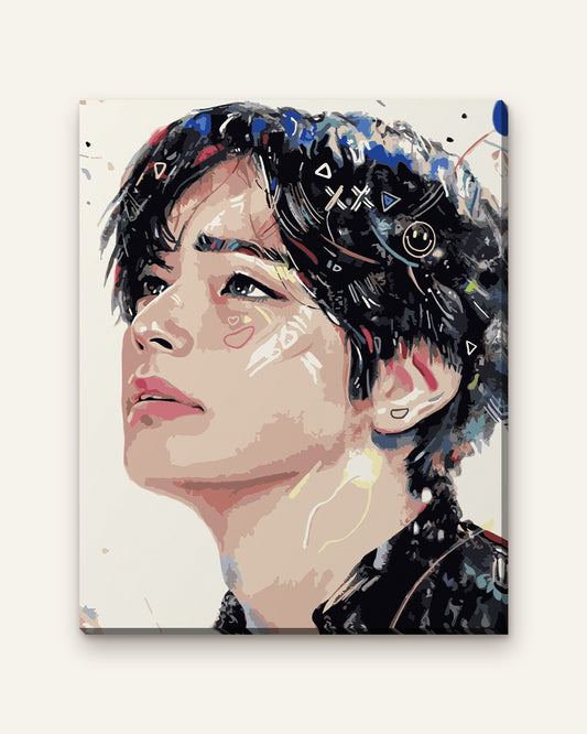 Confetti Portrait No. 1 paint by numbers kit, finished canvas