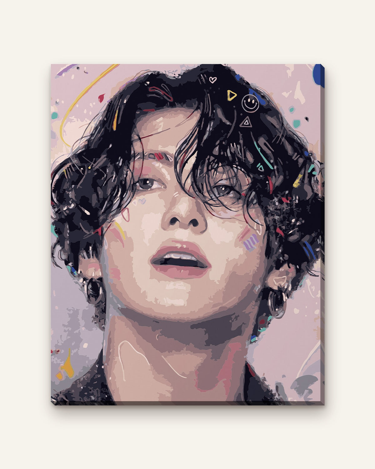 Confetti Portrait No. 2 paint by numbers kit, finished canvas