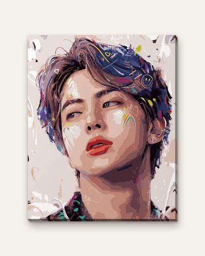 Confetti Portrait No. 3 paint by numbers kit, finished canvas