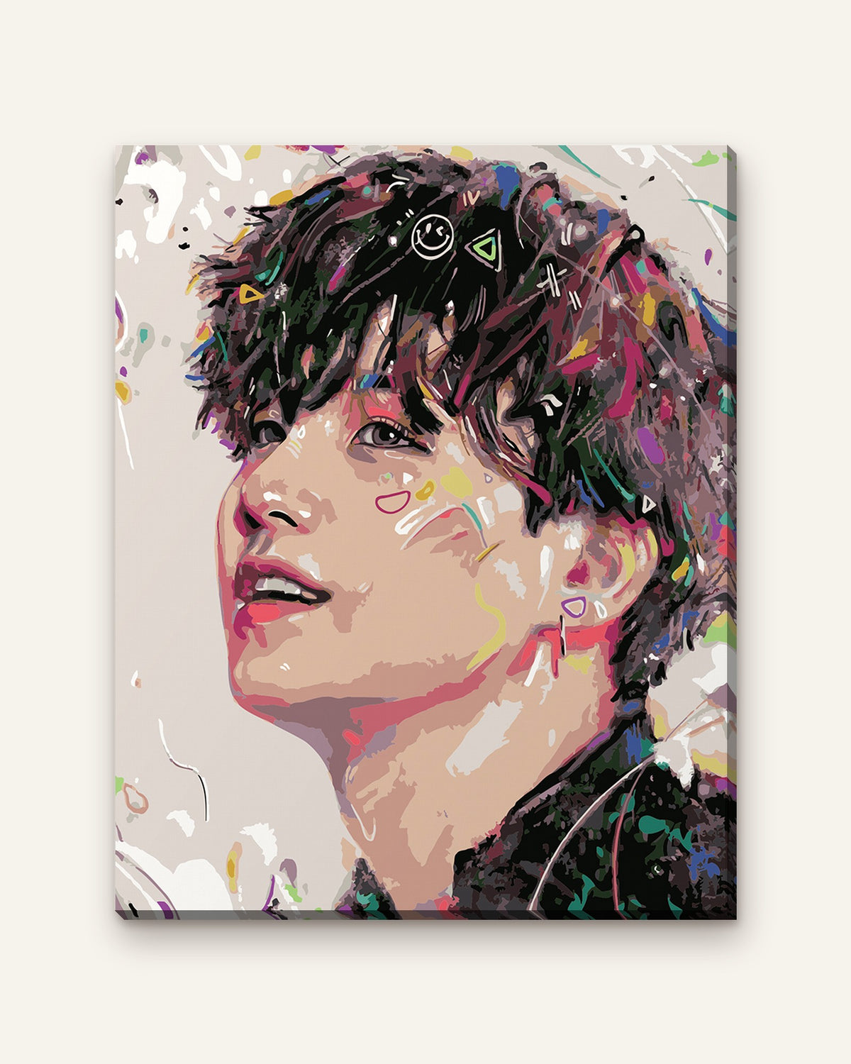 Confetti Portrait No. 4 paint by numbers kit, finished canvas